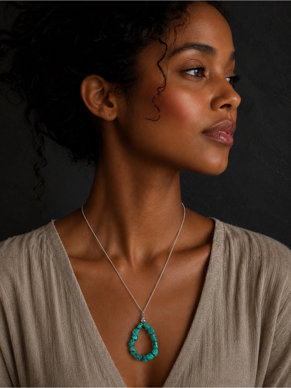 Handmade minimalist turquoise nugget  pendant necklace in stainless steel